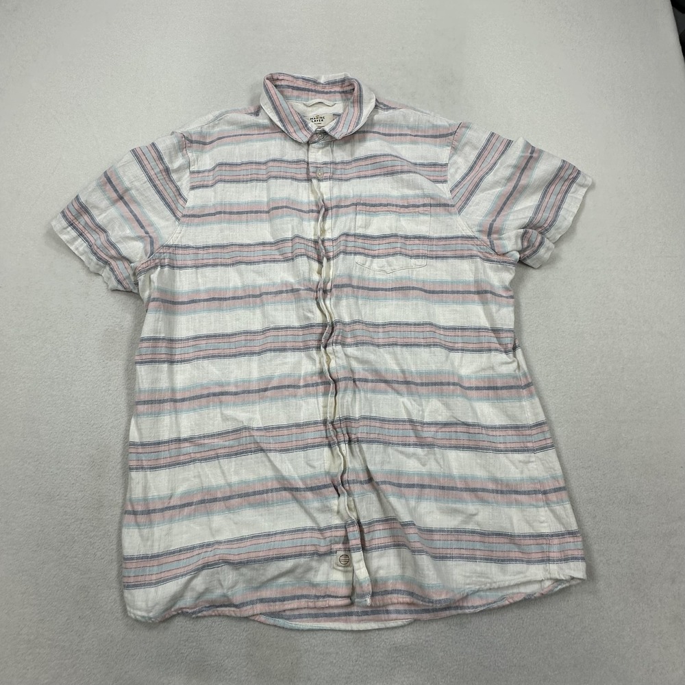 Marine Layer Shirt Mens XL White Striped Short Sleeve Button Front Casual Cotton